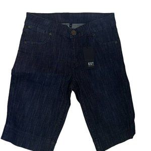 Kut From The Kloth Women Bermuda Shorts Dark Blue Demin Stretch  Size 0 New